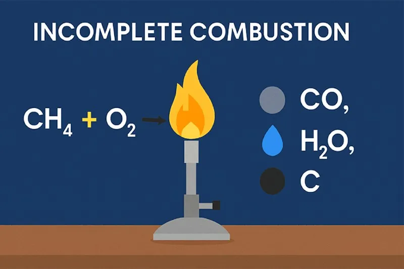Incomplete combustion: Limited oxygen → CO and/or C