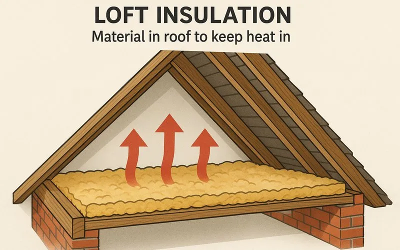 Loft insulation: Material in roof to keep heat in