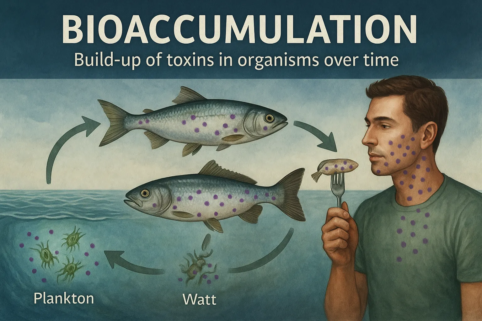 Bioaccumulation: Build-up of toxins in organisms over time