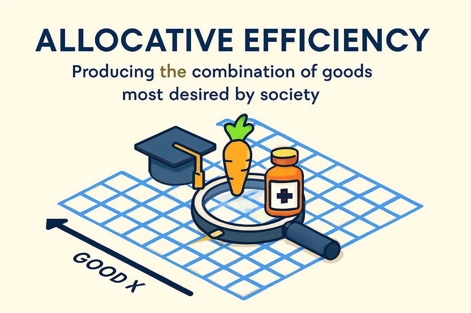 Allocative efficiency: producing the combination of goods most desired by society