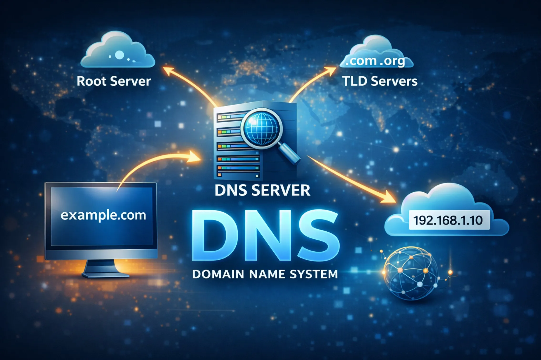 DNS (Domain Name System): A system that translates domain names into IP addresses