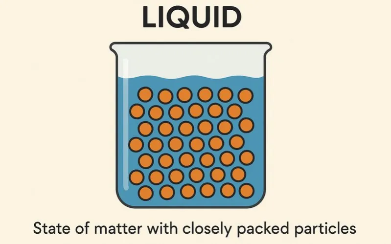 Liquid: State of matter with closely packed particles