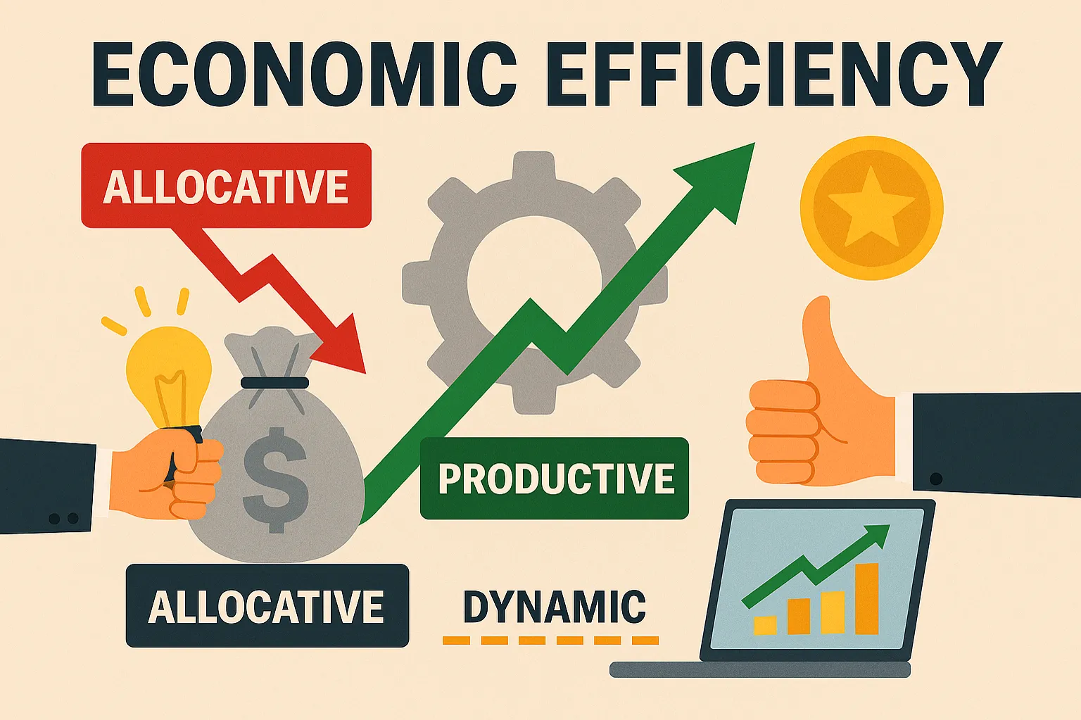Economic efficiency: The optimal use of resources combining allocative, productive and dynamic efficiency.