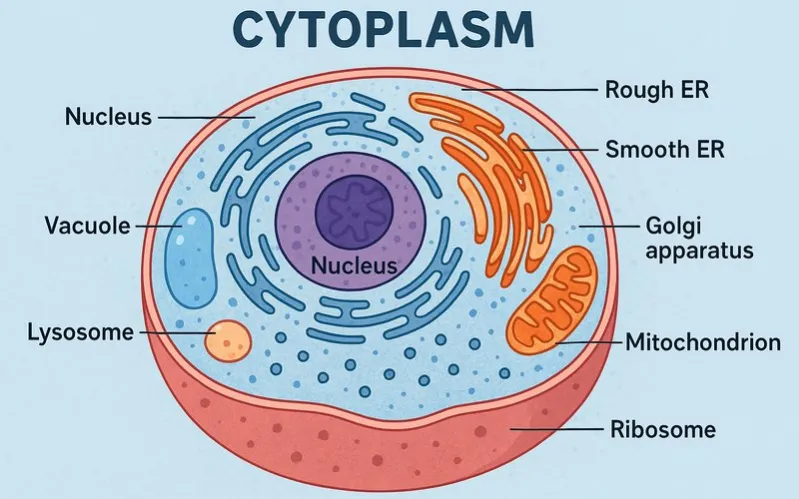 Cytoplasm: Jelly-like substance inside cells where most activities occur