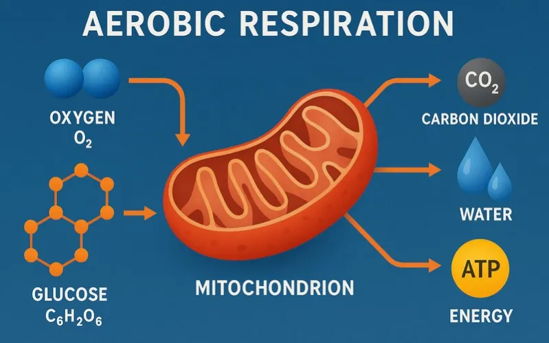 Aerobic respiration: Energy released from food using oxygen gas