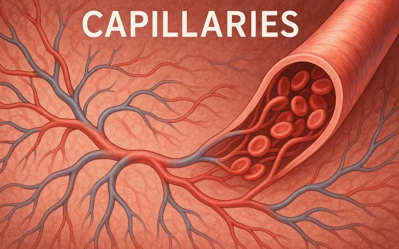 Capillaries: Very thin blood vessels allowing exchange of gases
