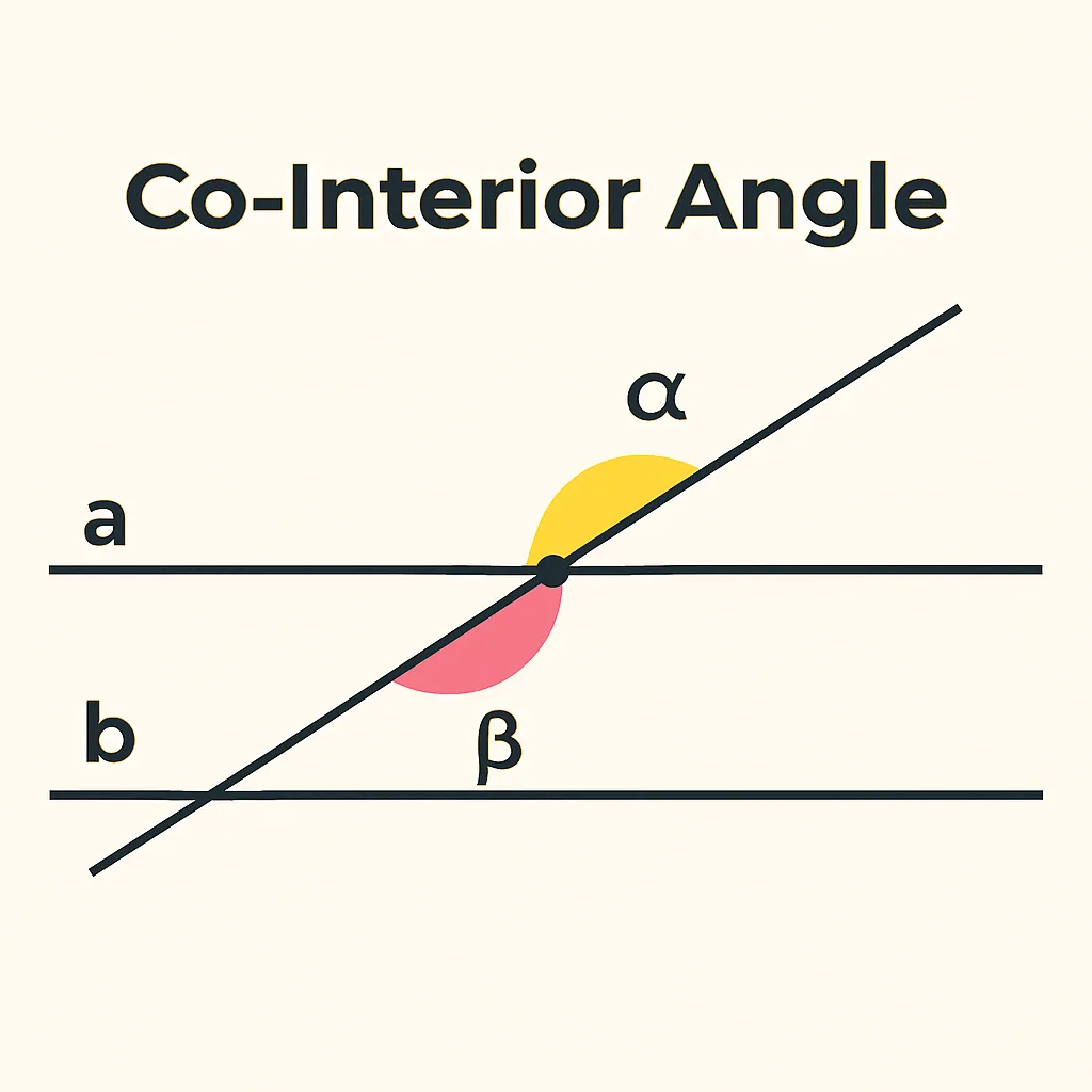 Co-interior angle: A pair of angles between the parallel lines on the same side of a transversal