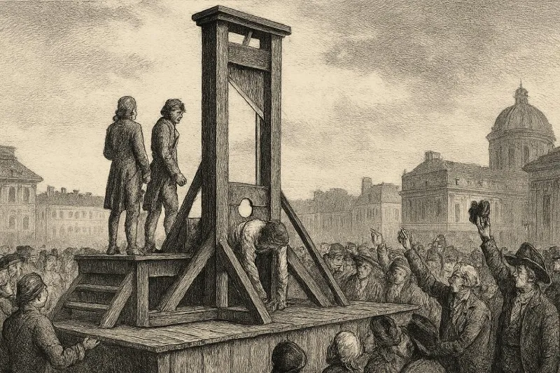 Guillotine: A device used for carrying out executions by beheading, widely used during the Reign of Terror