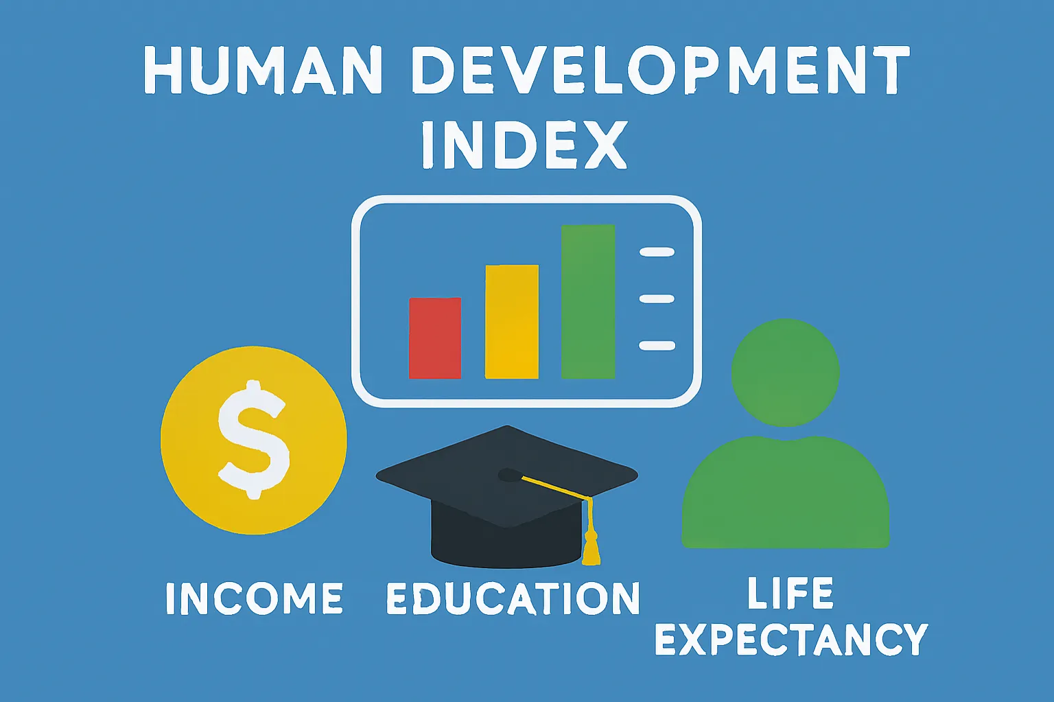 Human development index (HDI): A composite measure of income, education and life expectancy.