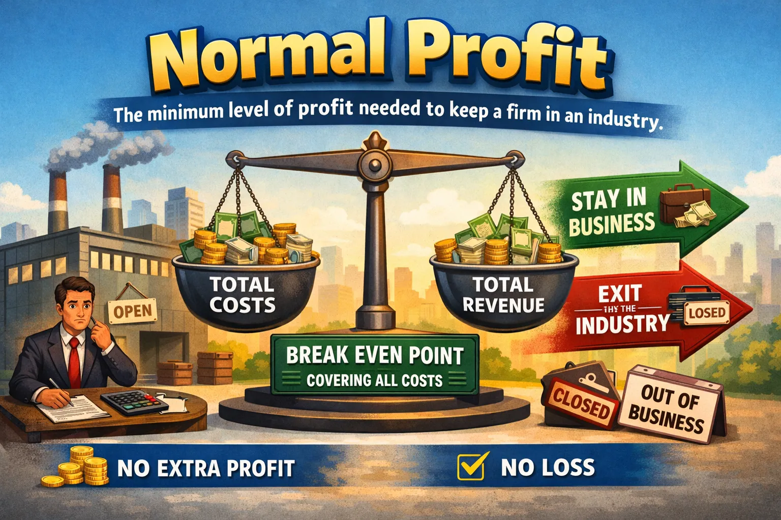 Normal profit: The minimum level of profit needed to keep a firm in an industry.