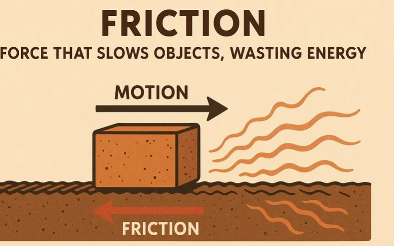 Friction: Force that slows objects, wasting energy