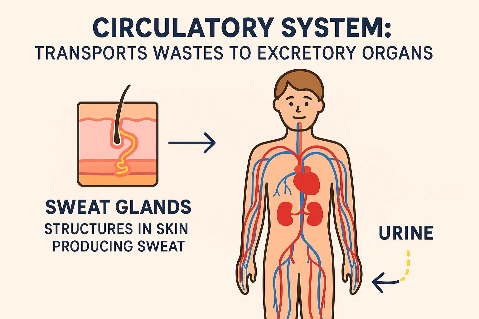 Circulatory system: Transports wastes to excretory organs