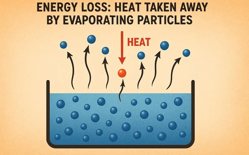 Energy loss: Heat taken away by evaporating particles