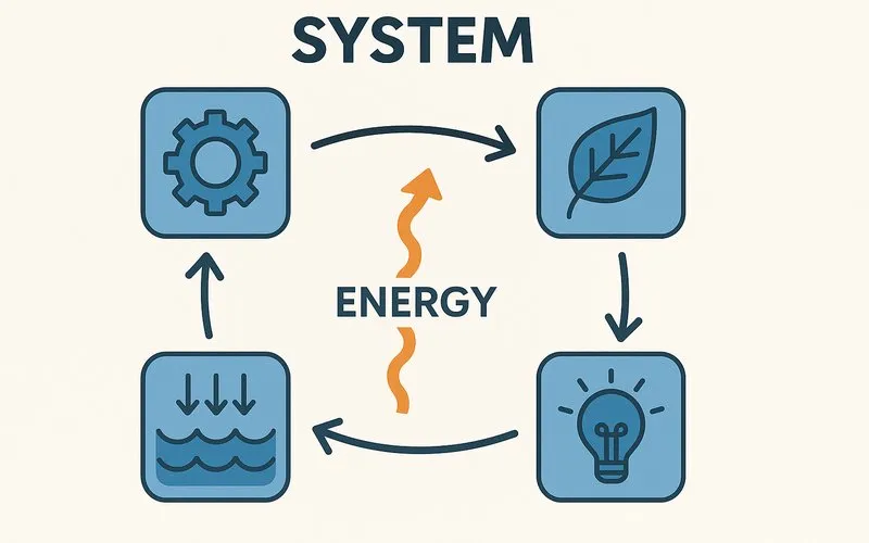 System: A set of interacting parts exchanging energy