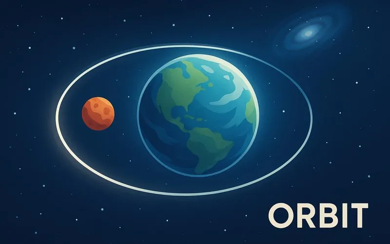  Orbit: The curved path of an object around a planet, star, or moon