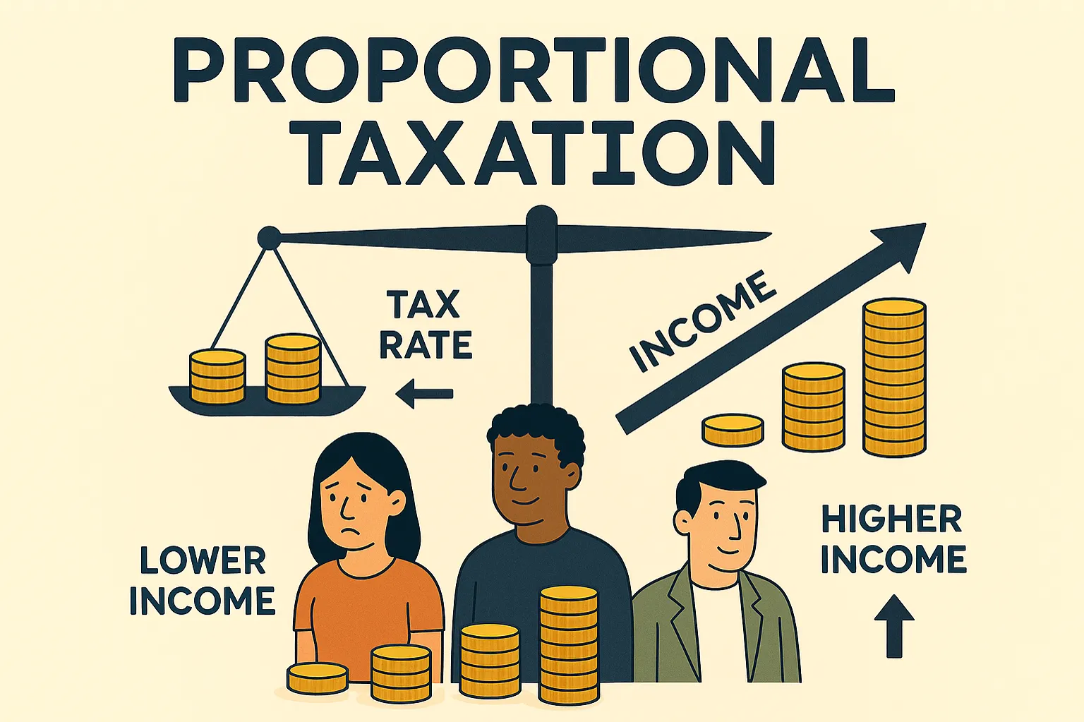 Proportional taxation: A tax system where all taxpayers pay the same proportion of income.