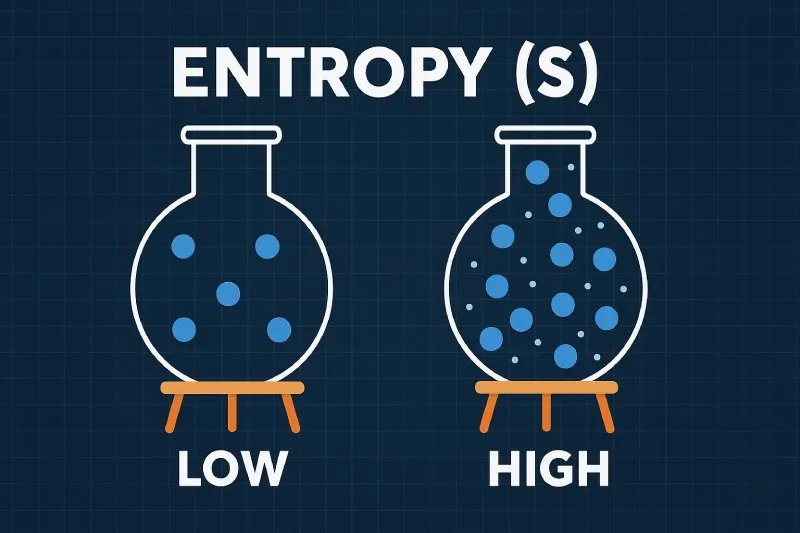 Entropy (S) quantifies a system’s molecular disorder or randomness