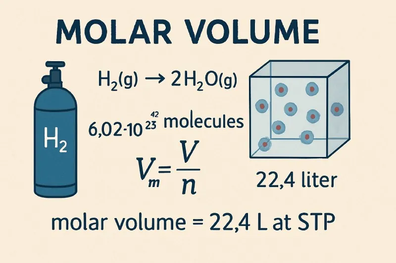 Molar volume: Volume per mole of gas (~24 dm³/mol at r.t.p.)