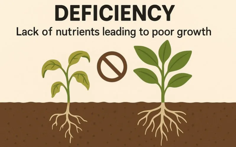 Deficiency: Lack of nutrients leading to poor growth