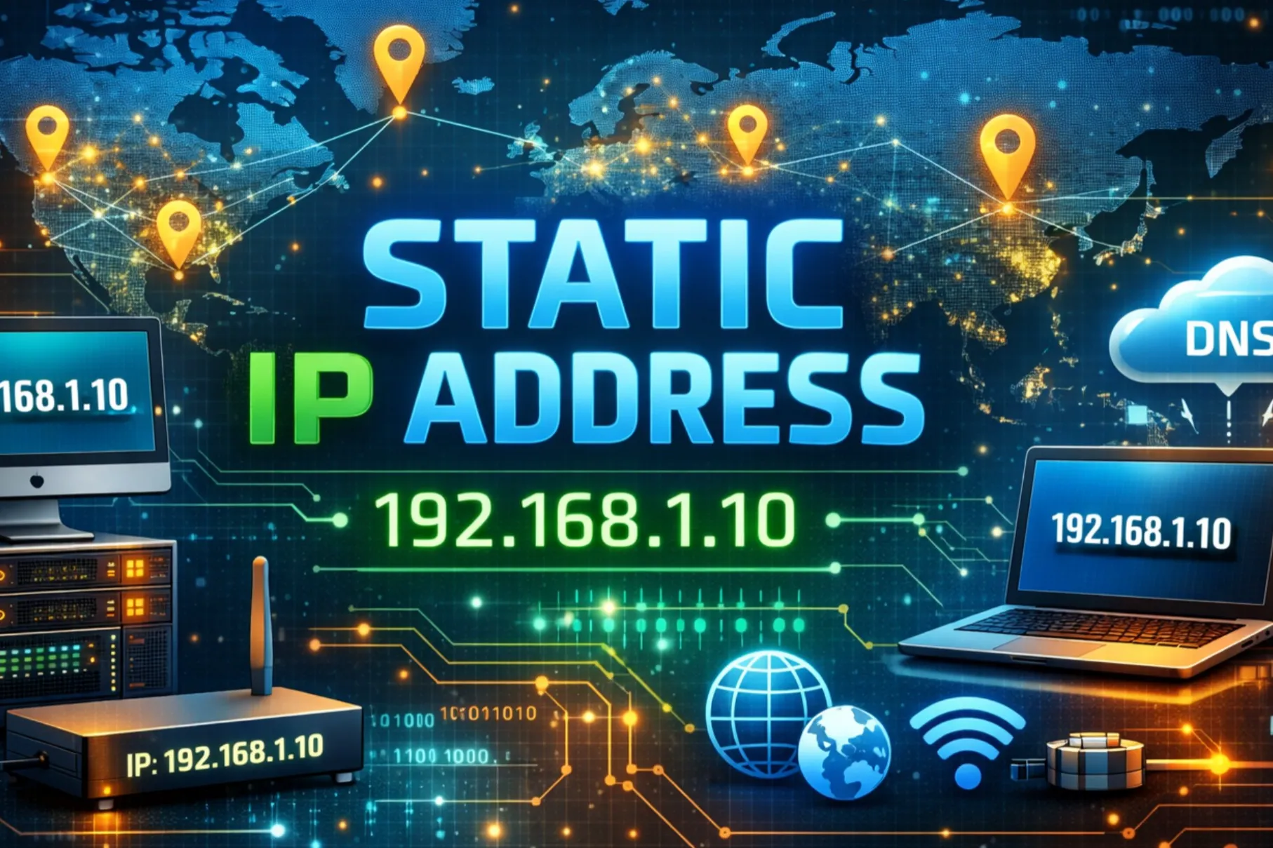 Static IP Address: A fixed IP address assigned to a device