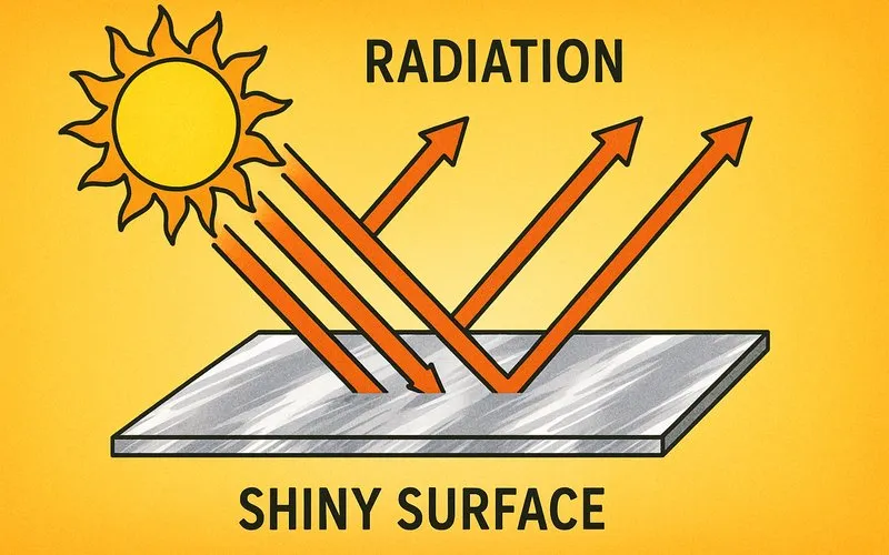 Reflective surface: Shiny surface reflecting radiation