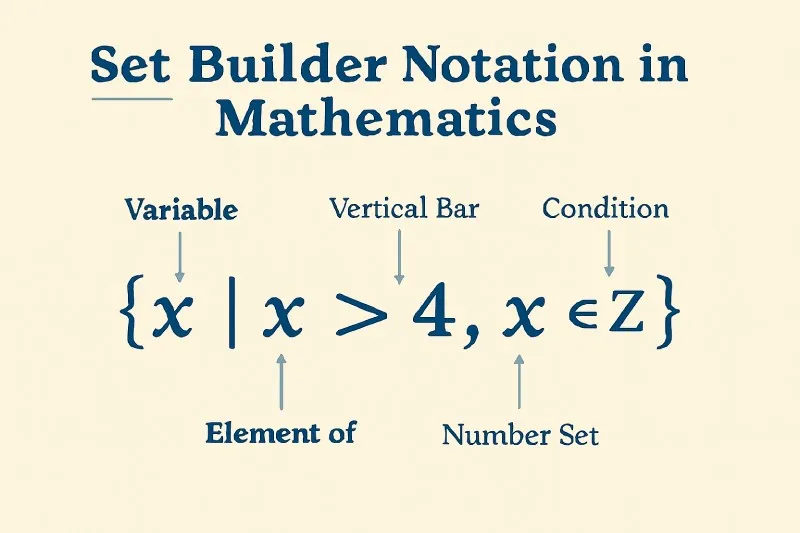 Set builder notation: A way of describing what elements are in a set without having to list them all