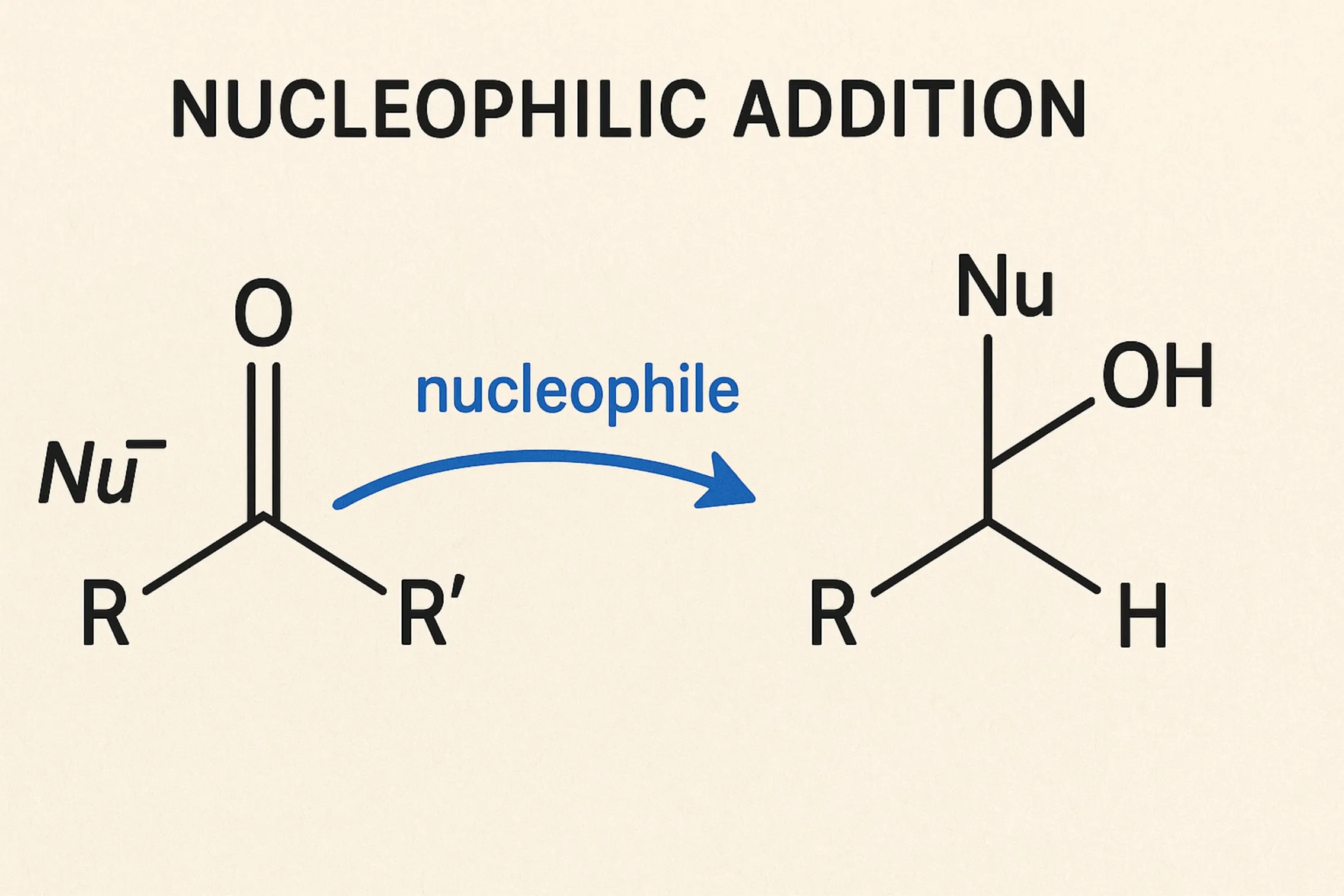 Nucleophilic Addition: A nucleophile attacks an electron-deficient carbon