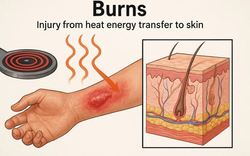 Burns: Injury from heat energy transfer to skin