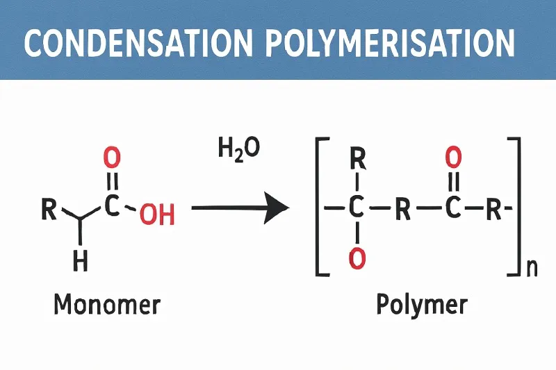 Condensation polymerisation: Monomers join with small molecule elimination