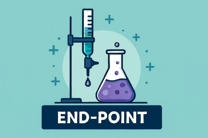 End-point the point in a titration at which the indicator changes colour, signalling that the reaction is complete