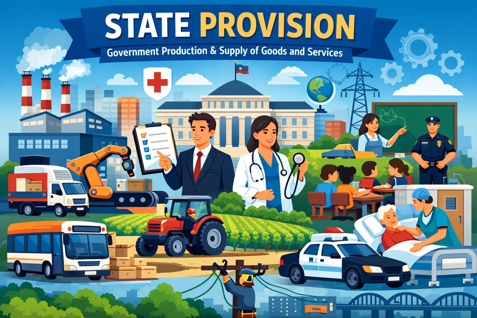 State provision: Government production and supply of goods and services.