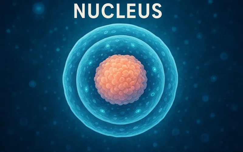 Nucleus: Control center of a cell that contains genetic material