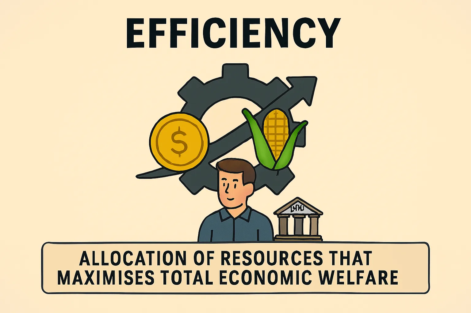 Efficiency: allocation of resources that maximises total economic welfare