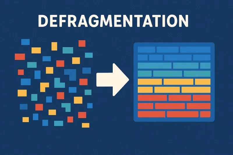 Defragmentation: Reorganizing stored data fragments into contiguous blocks