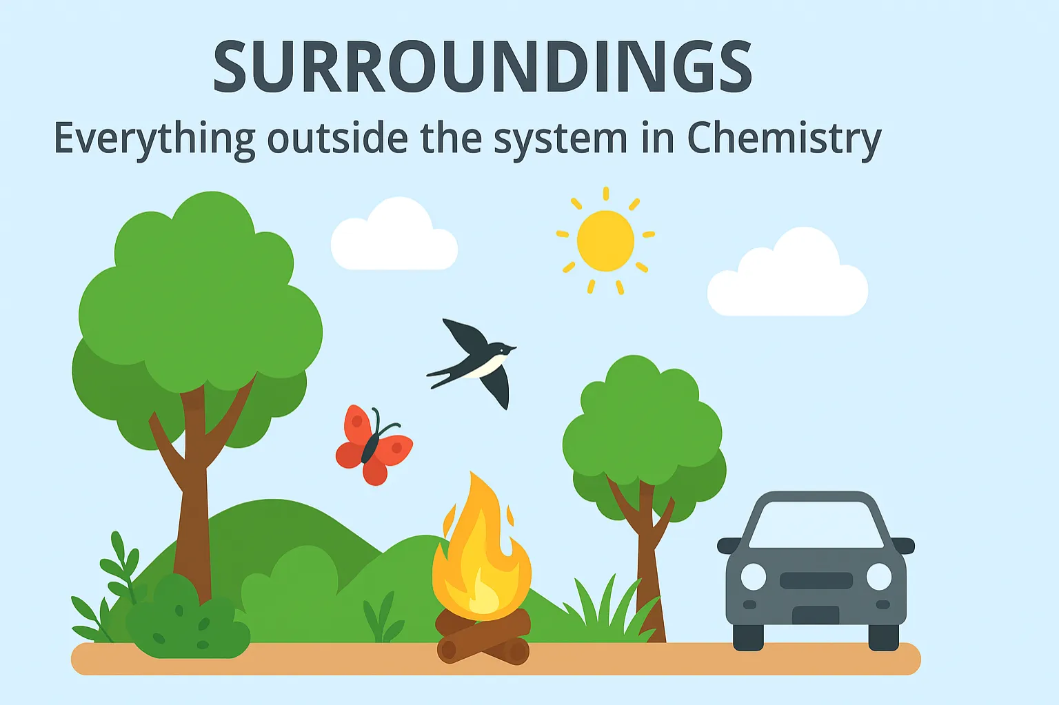 Surroundings: Everything outside the system