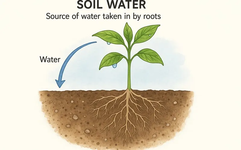Soil water: Source of water taken in by roots
