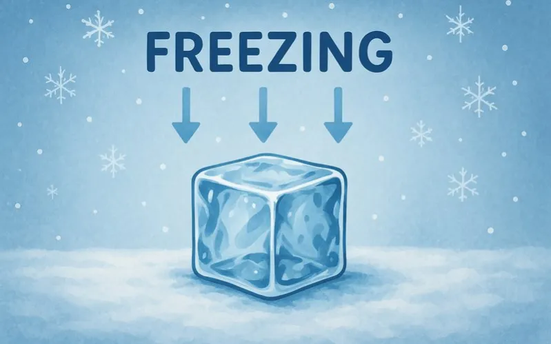 Freezing: Change of state from liquid to solid