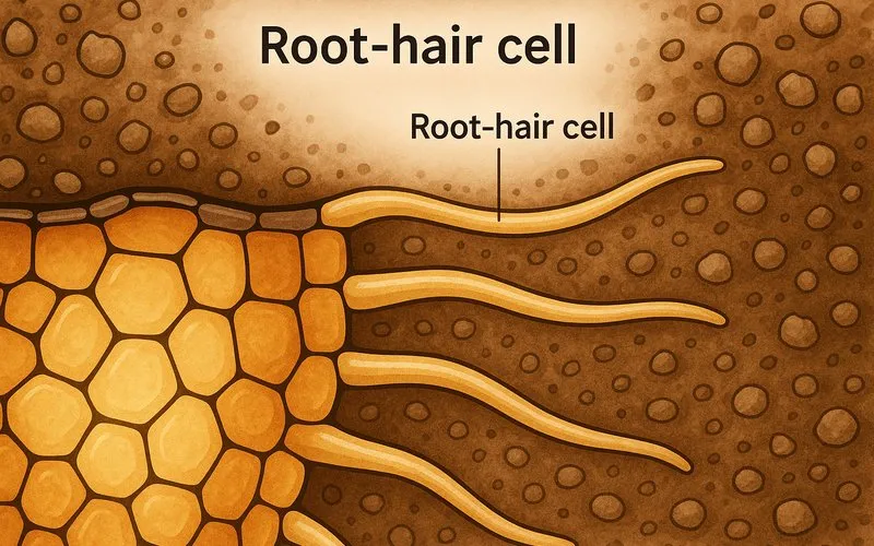 Root-hair cells: Specialized plant cells that absorb water and minerals from the soil