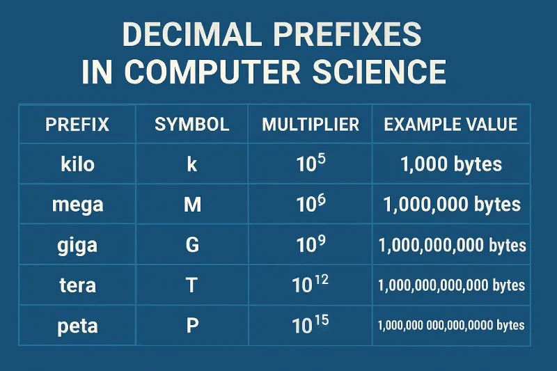 Decimal Prefix: A prefix indicating multiples of powers of ten, e.g., kilo (k), mega (M), giga (G)
