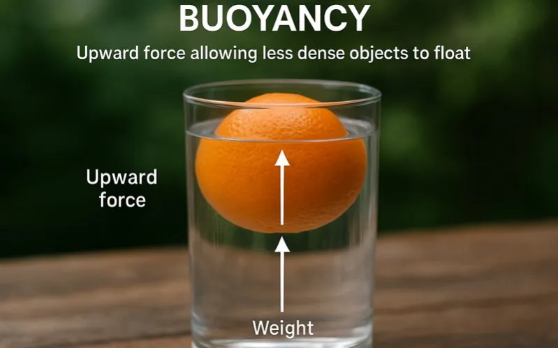 Buoyancy: Upward force allowing less dense objects float