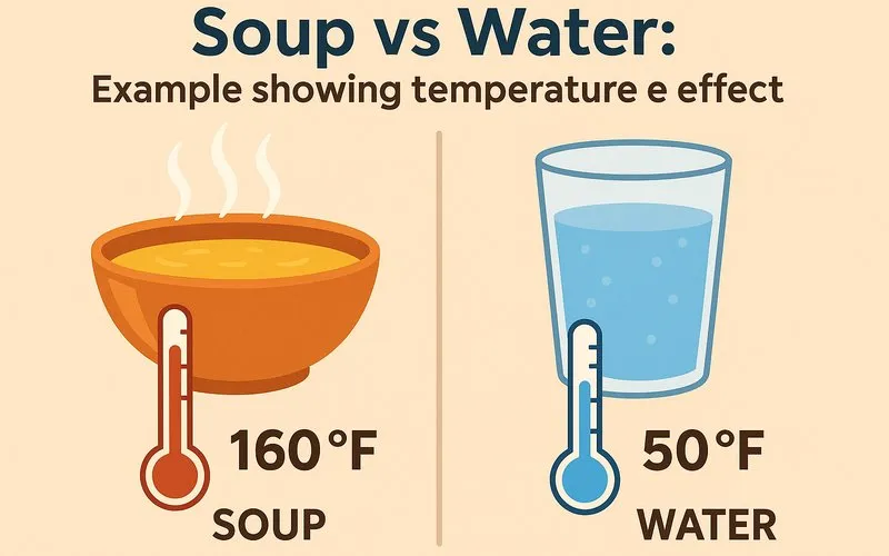Soup vs water: Example showing temperature effect