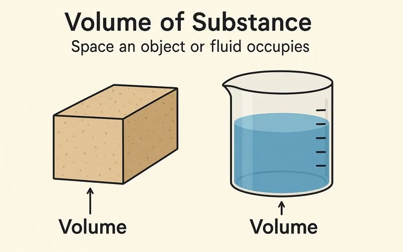 Volume of substance: Space an object or fluid occupies