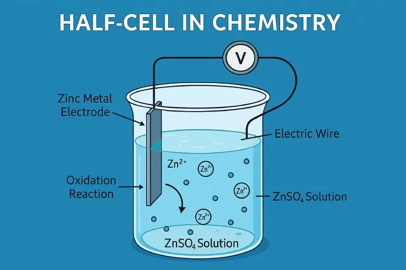 A half-cell is a single electrode immersed in an electrolyte, enabling electron transfer