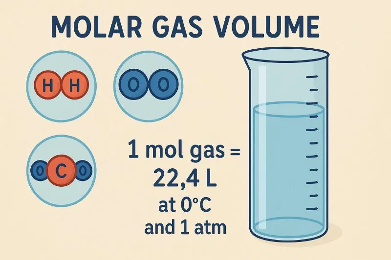 Molar gas volume : equal gas volumes, at same temperature and pressure, contain an equal number of molecules