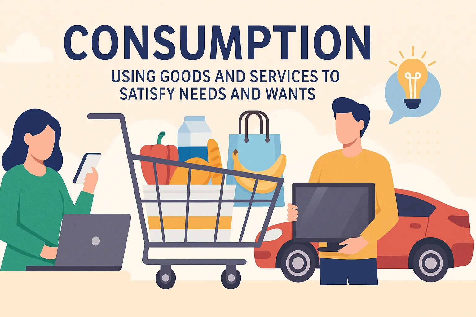 Consumption: using goods and services to satisfy needs and wants