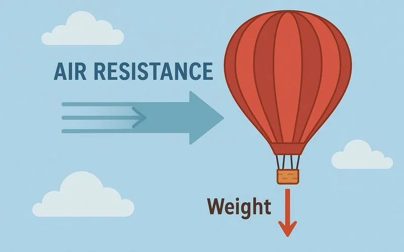 Air resistance: Frictional force of air acting against a moving object