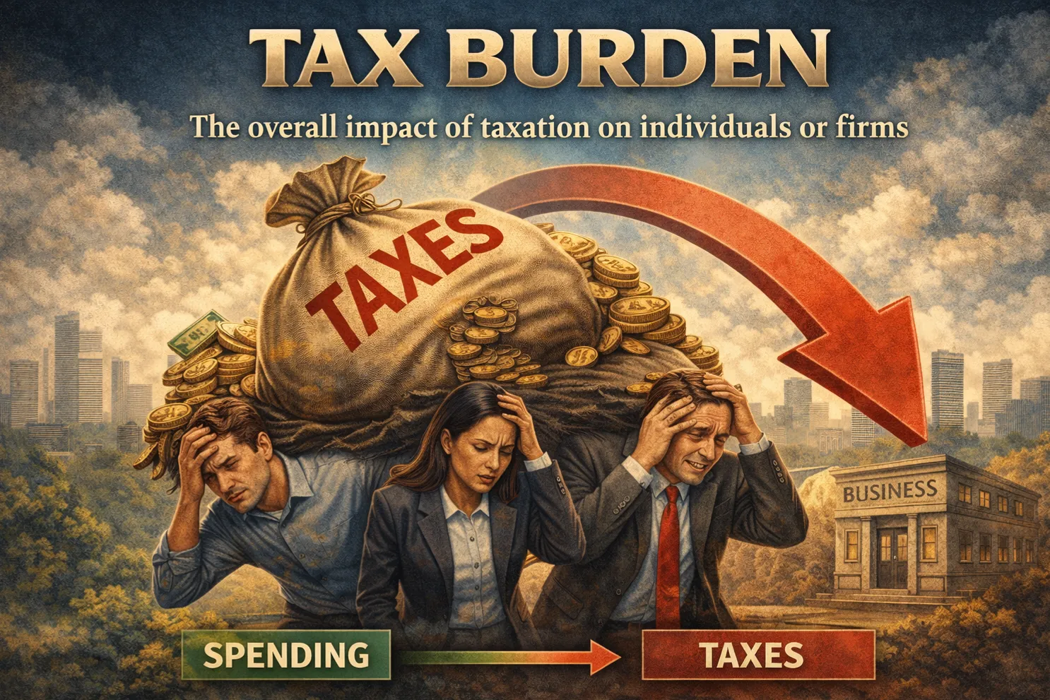 Tax burden: The overall impact of taxation on individuals or firms.