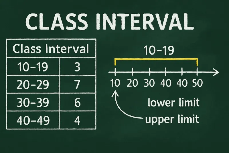 class interval: the group into which numeral data has been placed