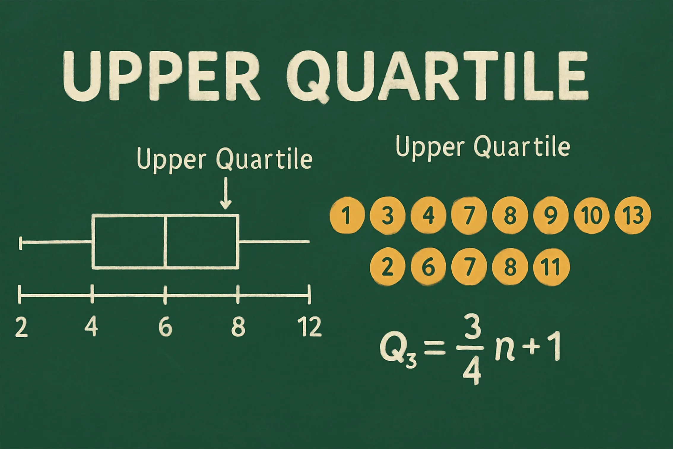 Upper quartile: The value of data at the 75th percentile